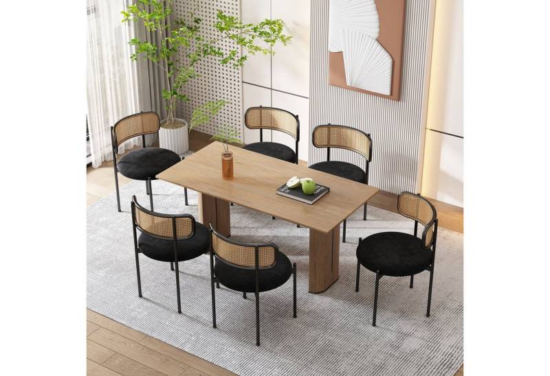 Flieks Esszimmerstuhl (6 St), 6er Set Rattanstuhl Polsterstuhl Wohnzimmerstuhl Samt mit Rückenlehne von Flieks