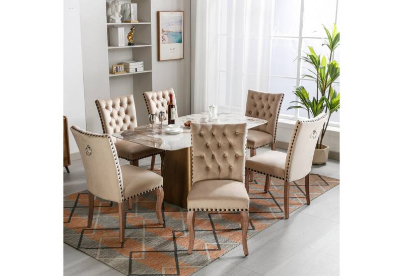 Flieks Esszimmerstuhl (Set, 6 St), 6er Set Polsterstühle Küchenstühle Samt Wohnzimmer Massivholzbeine von Flieks