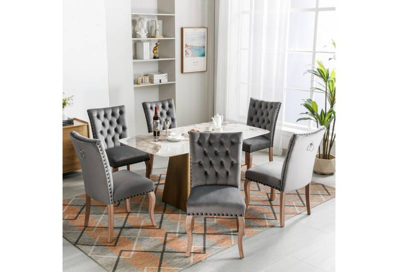 Flieks Esszimmerstuhl (Set, 6 St), 6er Set Polsterstühle Küchenstühle Samt Wohnzimmer Massivholzbeine von Flieks