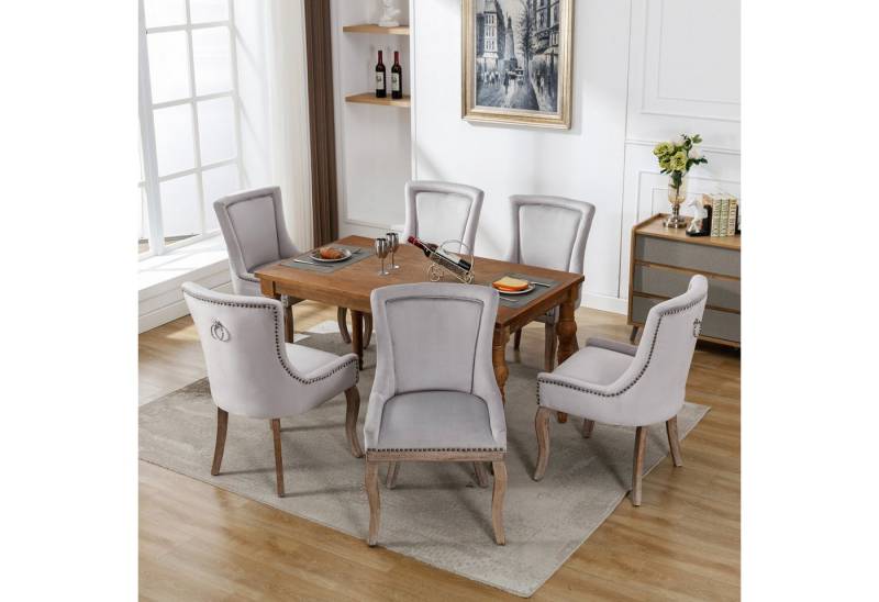 Flieks Esszimmerstuhl (Set, 6 St), 6er Set Polsterstühle Küchenstühle Samt Wohnzimmer Massivholzbeine von Flieks