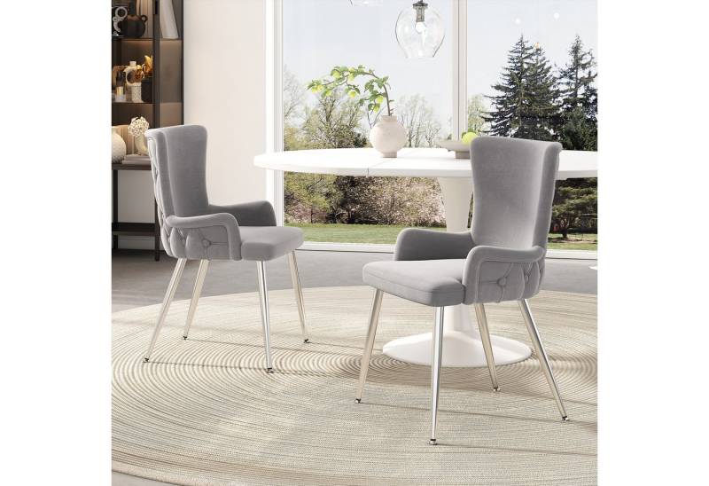 Flieks Esszimmerstuhl (Set, 2 St), 2er Set Polsterstühle Küchenstühle Samt Wohnzimmer Metallbeine von Flieks