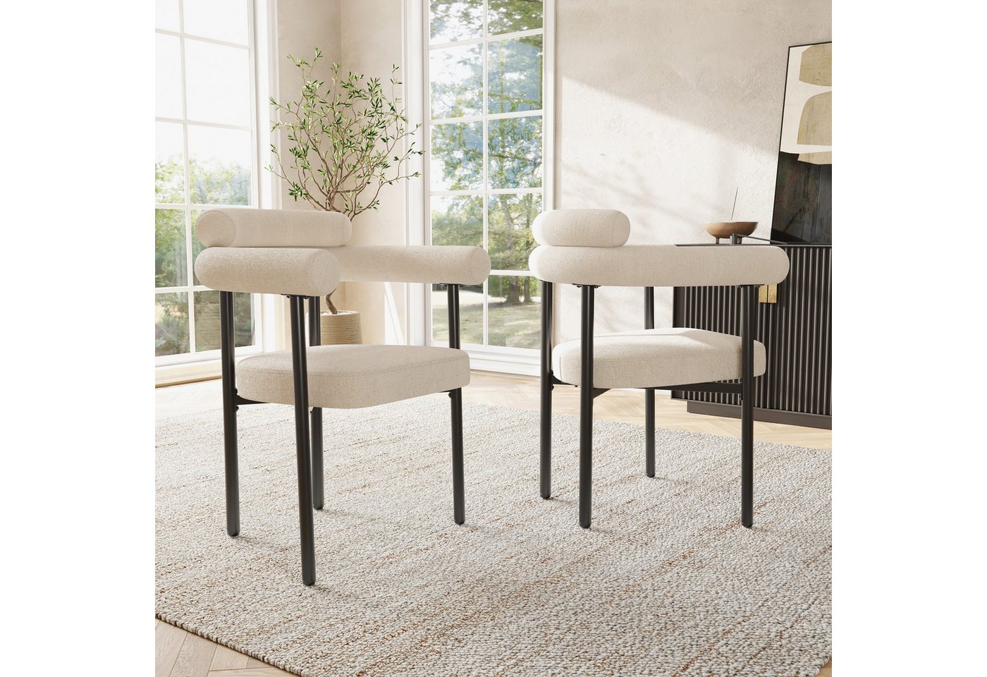 Flieks Esszimmerstuhl (Set, 2 St), 2er Set Polsterstühle Wohnzimmer Samt Küchenstühle Eisengestell von Flieks