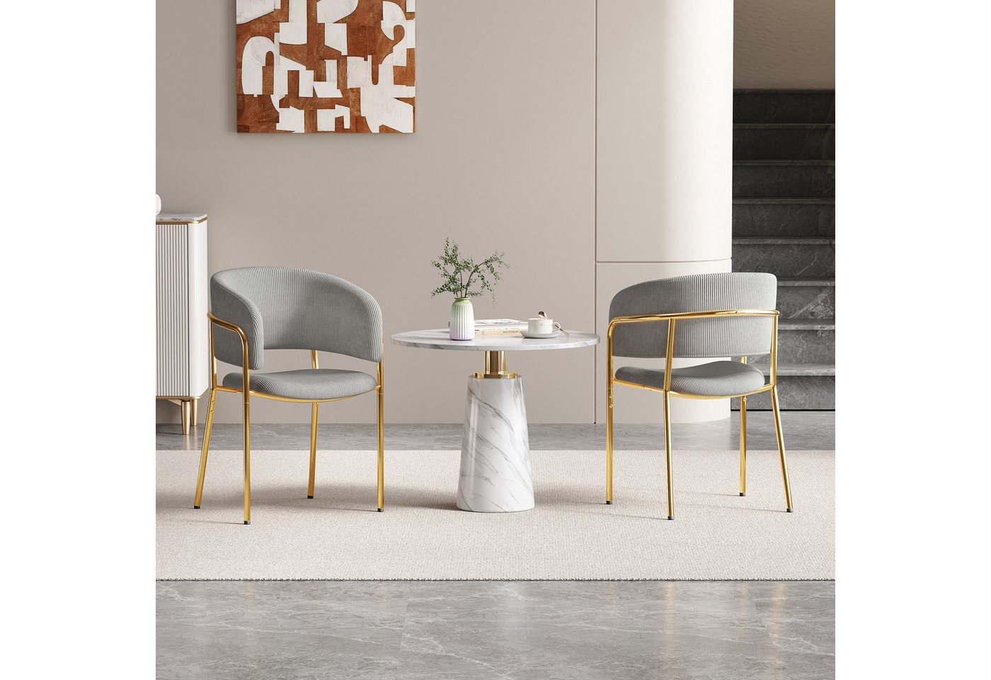 Flieks Esszimmerstuhl (Set, 2 St), 2er Set Polsterstühle mit Armlehnen Wohnzimmerstuhl Cordstoff Grau von Flieks