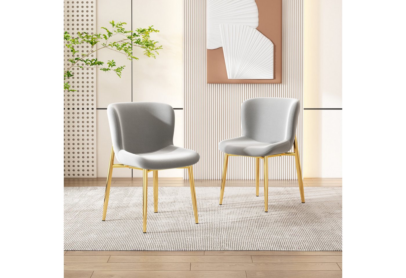 Flieks Esszimmerstuhl (Set, 2 St), 2er Set Polsterstuhl Wohnzimmer Schalenstuhl Samt, goldene Metallbeine von Flieks