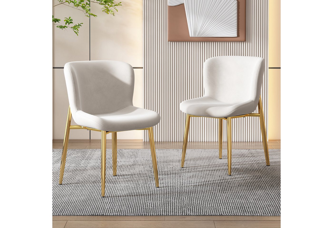 Flieks Esszimmerstuhl (Set, 2 St), 2er Set Polsterstuhl Wohnzimmer Schalenstuhl Samt, goldene Metallbeine von Flieks