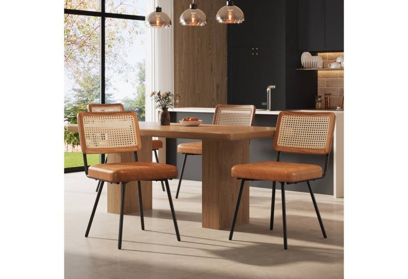 Flieks Esszimmerstuhl (Set, 4 St), 4er Set Rattanstühle Polsterstühle Wohnzimmer Kunstleder, Metallbeine von Flieks