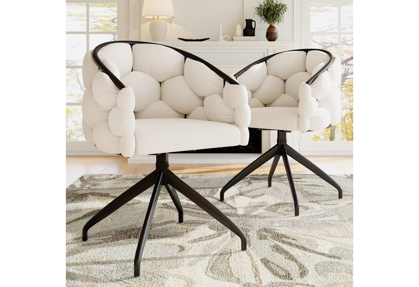 Flieks Esszimmerstuhl 360° drehbar (Set, 2 St), 2er Set Polsterstühle mit Armlehnen Drehstühle Wohnzimmer Samt von Flieks