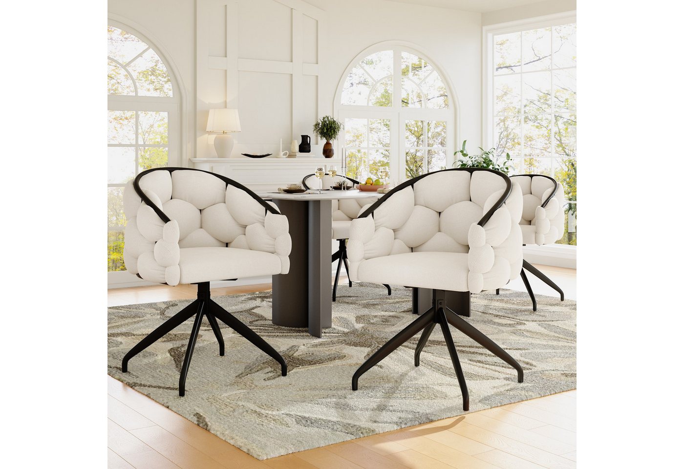 Flieks Esszimmerstuhl 360° drehbar (Set, 4 St), 4er Set Polsterstühle mit Armlehnen Drehstühle Wohnzimmer Samt von Flieks