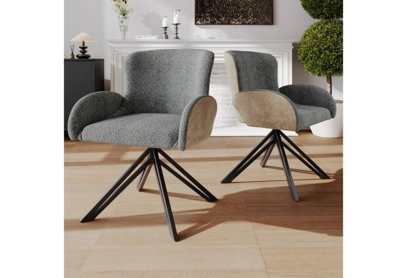 Flieks Esszimmerstuhl 360° drehbar (verstellbare Fußpolster, Set, 2 St), 2er Set Polsterstühle mit Armlehnen Bürostuhl Drehstühle von Flieks