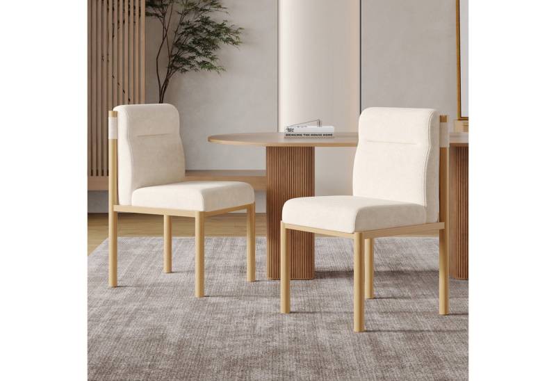 Flieks Esszimmerstuhl Eisengestell in Eichenholz-Optik (Set, 2 St), 2er Set Polsterstühle Wohnzimmerstuhl Sherpa-Stoff Beige von Flieks
