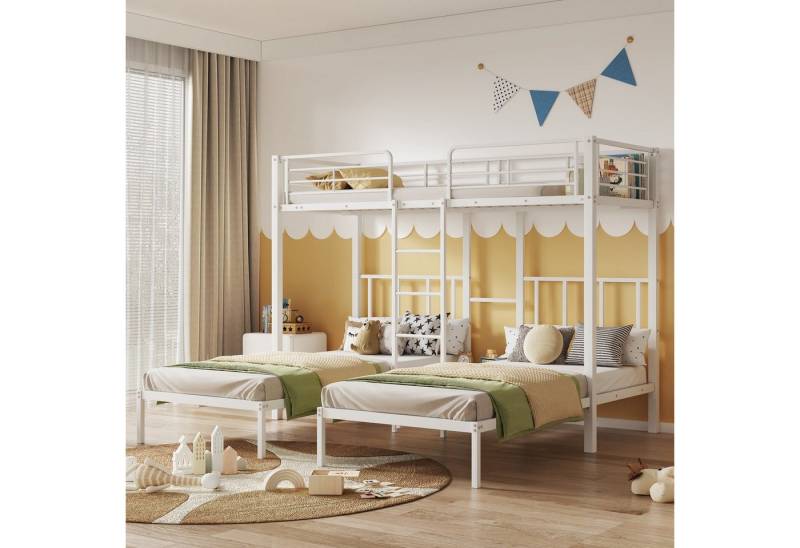 Flieks Etagenbett, Dreierbett Kinderbett Metallbett mit Leiter 90x200cm*3 von Flieks