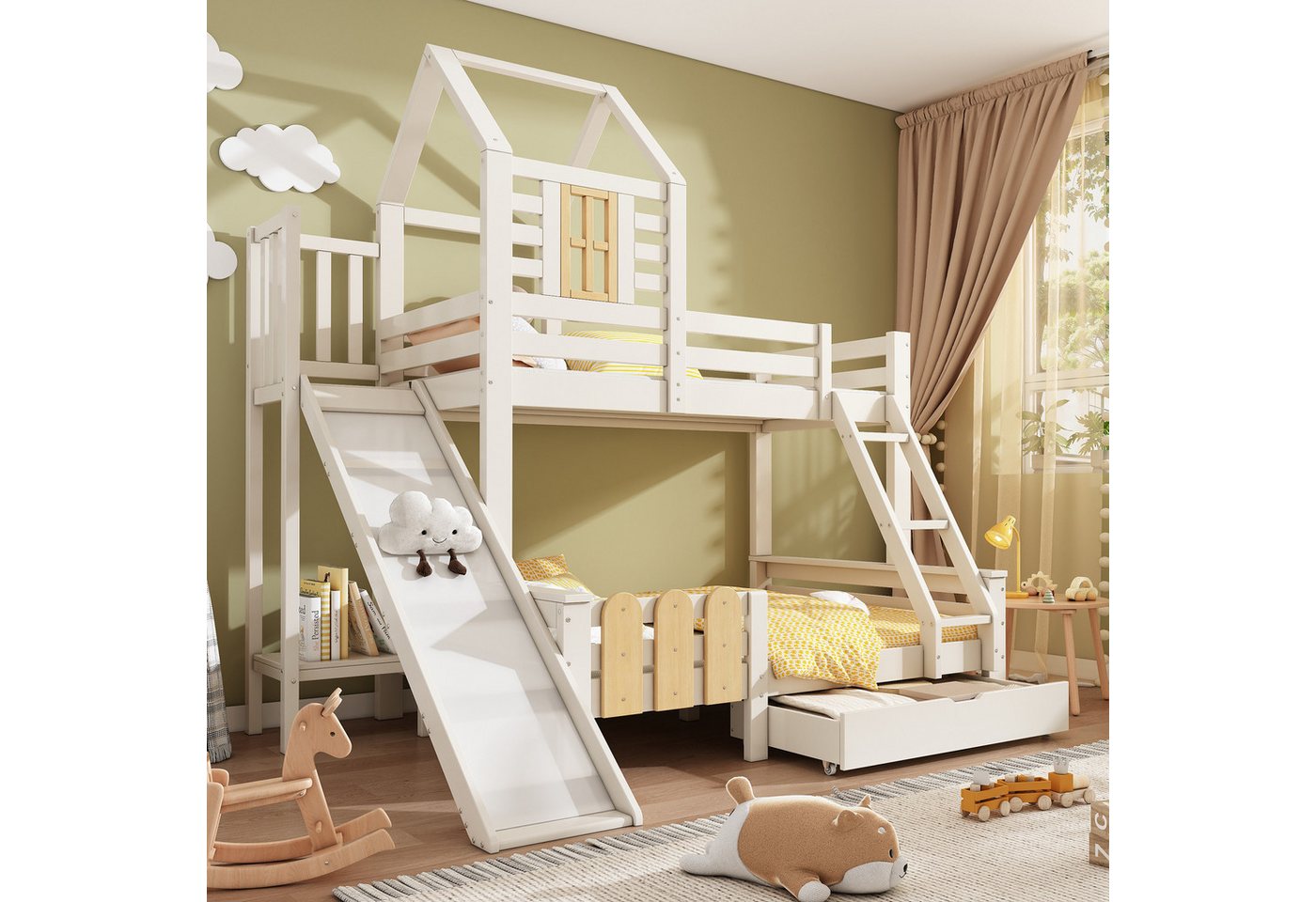 Flieks Etagenbett, Hausbett Kinderbett 90/140x200cm mit Schublade, Rutsche und Leiter Flieks Etagenbett, Hausbett Kinderbett 90/140x200cm mit Schublade, Rutsche und Leiter von Flieks
