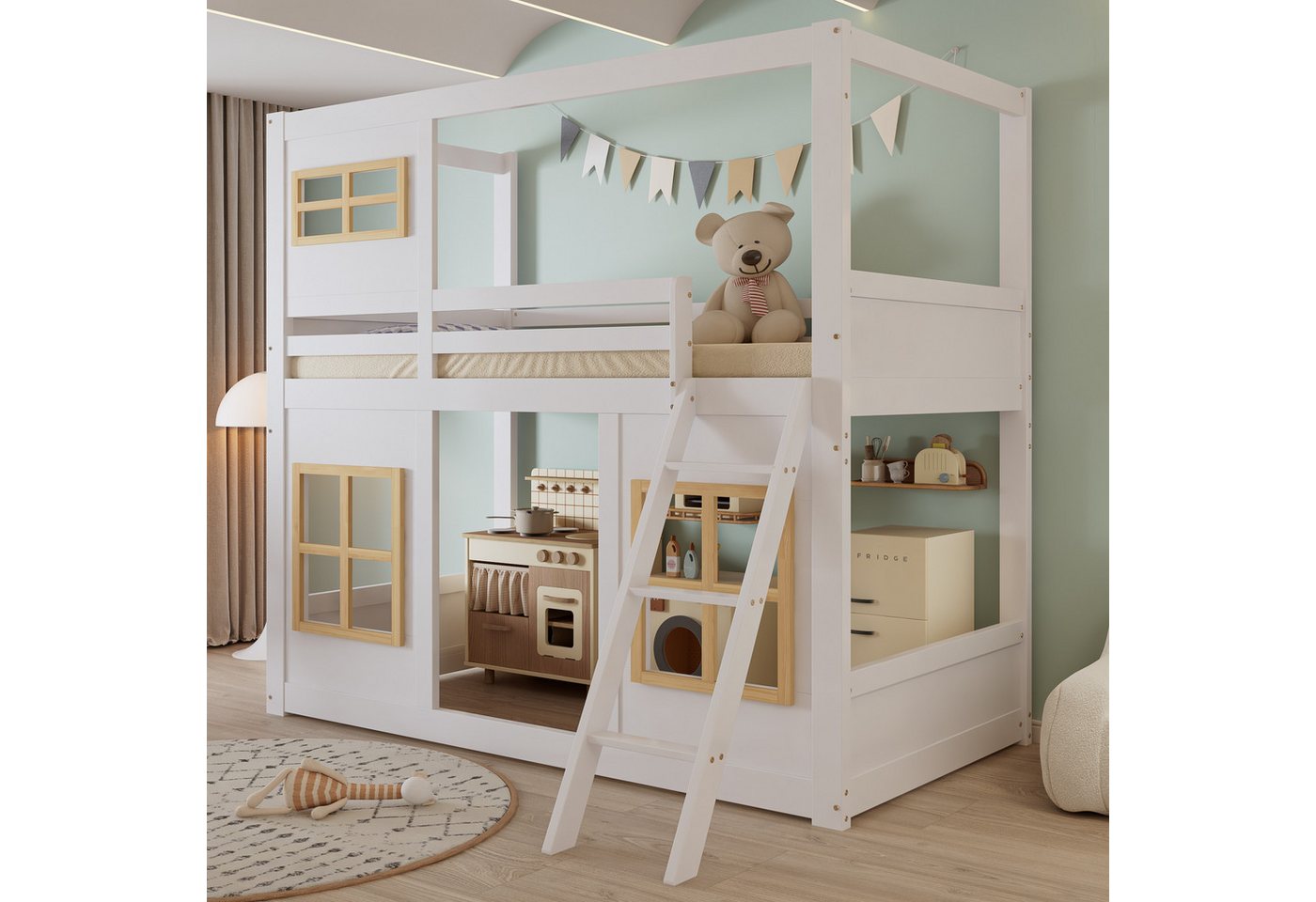 Flieks Etagenbett, Hausbett Kinderbett 90x200cm mit Fenster, Leiter und Rausfallschutz Flieks Etagenbett, Hausbett Kinderbett 90x200cm mit Fenster, Leiter und Rausfallschutz von Flieks