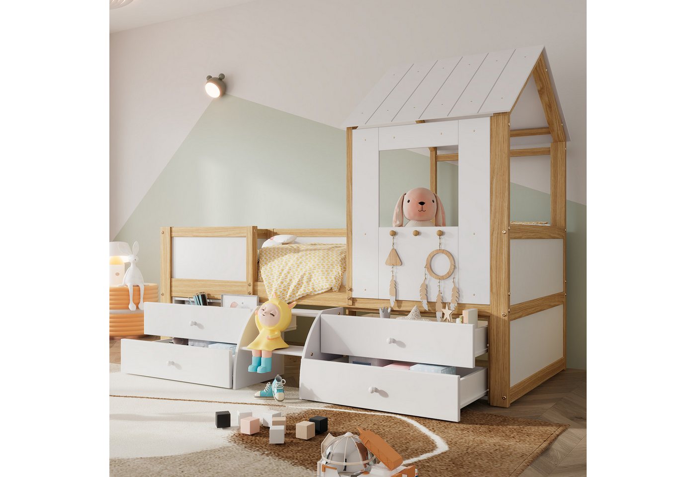 Flieks Etagenbett, Hochbett Hausbett 90x200cm mit 4 Schubladen und kleine Treppe Flieks Etagenbett, Hochbett Hausbett 90x200cm mit 4 Schubladen und kleine Treppe von Flieks