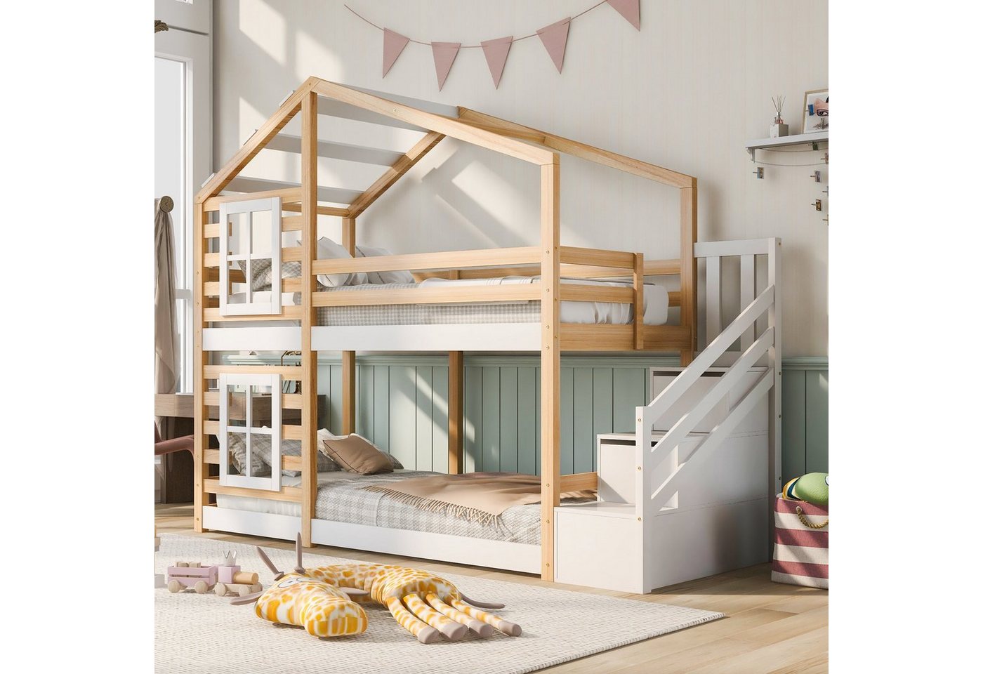Flieks Etagenbett, Hochbett Hausbett Treppe mit 2 Schubladen Kiefer 90x200cm Flieks Etagenbett, Hochbett Hausbett Treppe mit 2 Schubladen Kiefer 90x200cm von Flieks