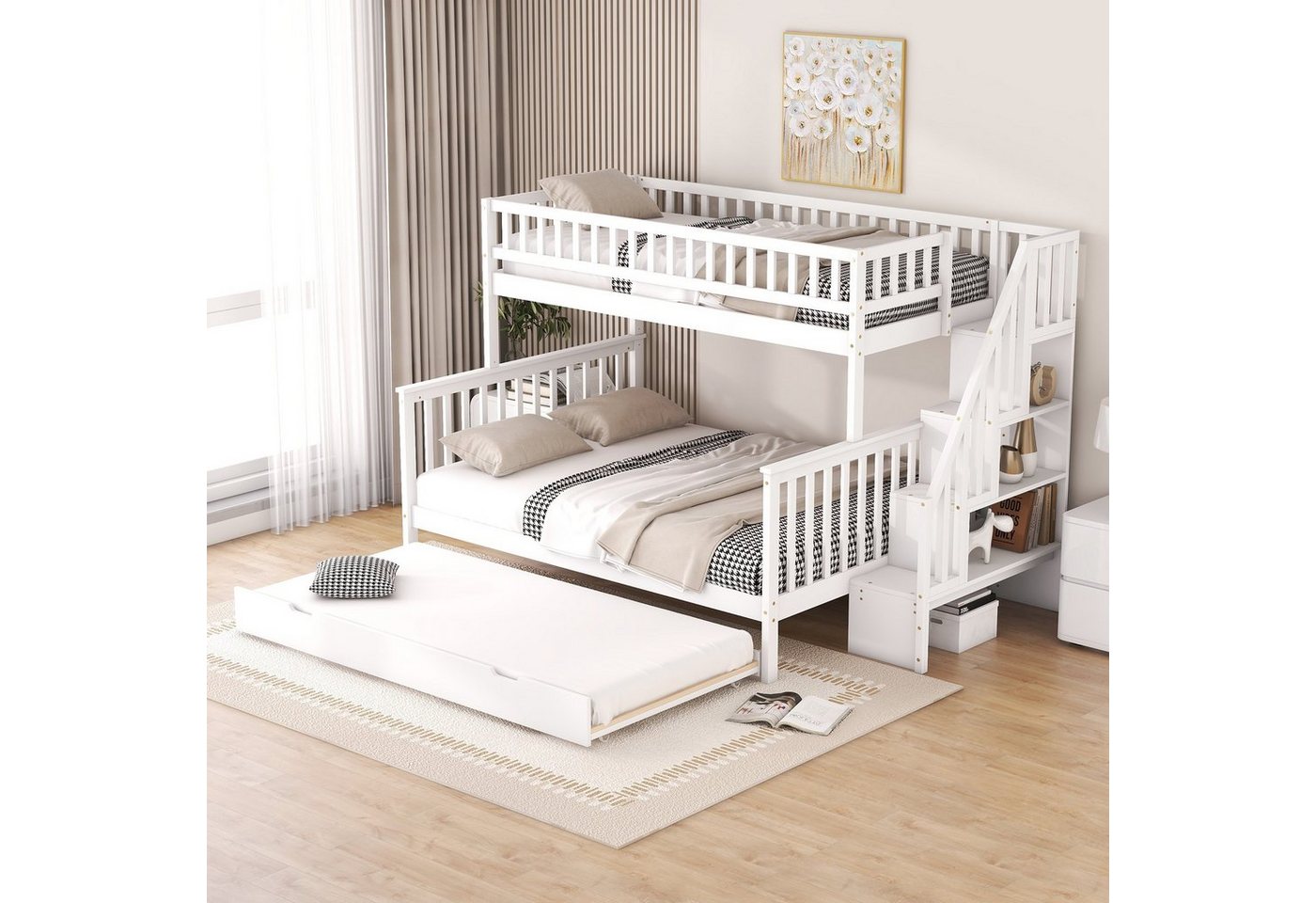 Flieks Etagenbett, Kiefer Dreierbett Unterbett mit Treppe 90x200/140x200/90x190cm Flieks Etagenbett, Kiefer Dreierbett Unterbett mit Treppe 90x200/140x200/90x190cm von Flieks