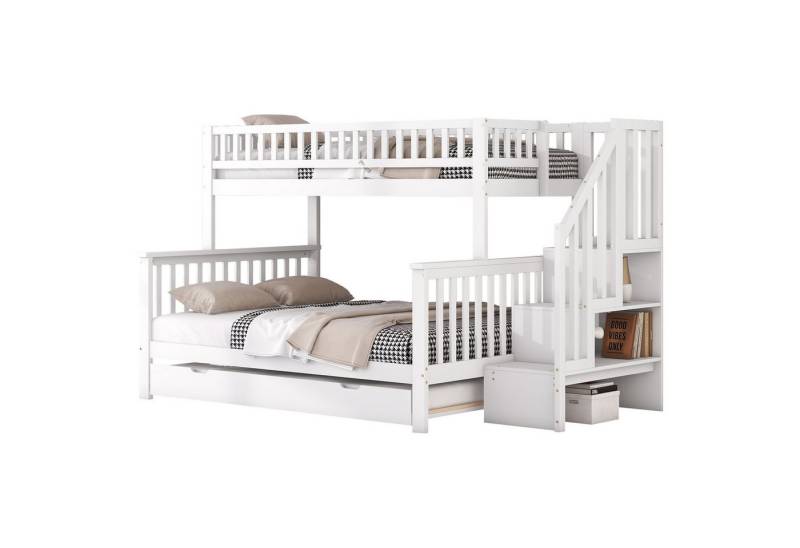 Flieks Etagenbett, Kiefer Dreierbett Unterbett mit Treppe 90x200/140x200/90x190cm von Flieks