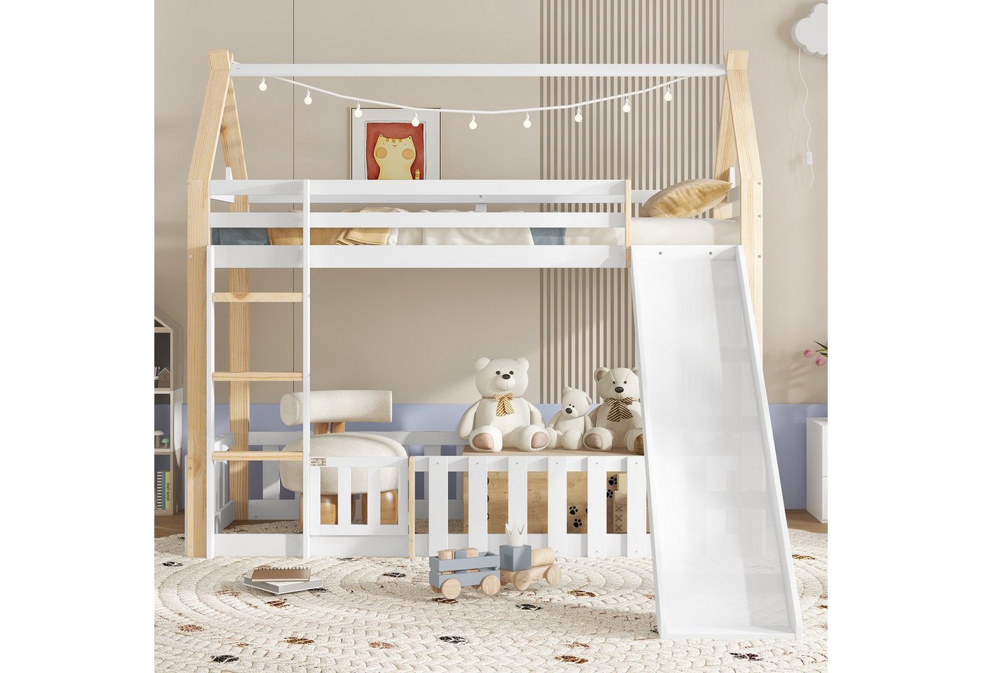 Flieks Etagenbett, Kinderbett Hausbett 90x200cm mit Rutsche, Leiter und Rausfallschutz Flieks Etagenbett, Kinderbett Hausbett 90x200cm mit Rutsche, Leiter und Rausfallschutz von Flieks