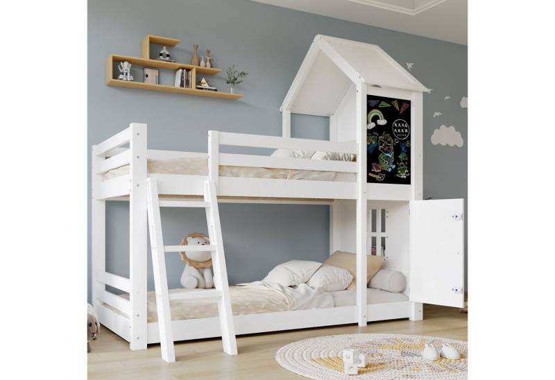 Flieks Etagenbett, Kinderbett Hausbett 90x200cm mit Tafel & Tür & Fenster & Schutzgitter Flieks Etagenbett, Kinderbett Hausbett 90x200cm mit Tafel & Tür & Fenster & Schutzgitter von Flieks