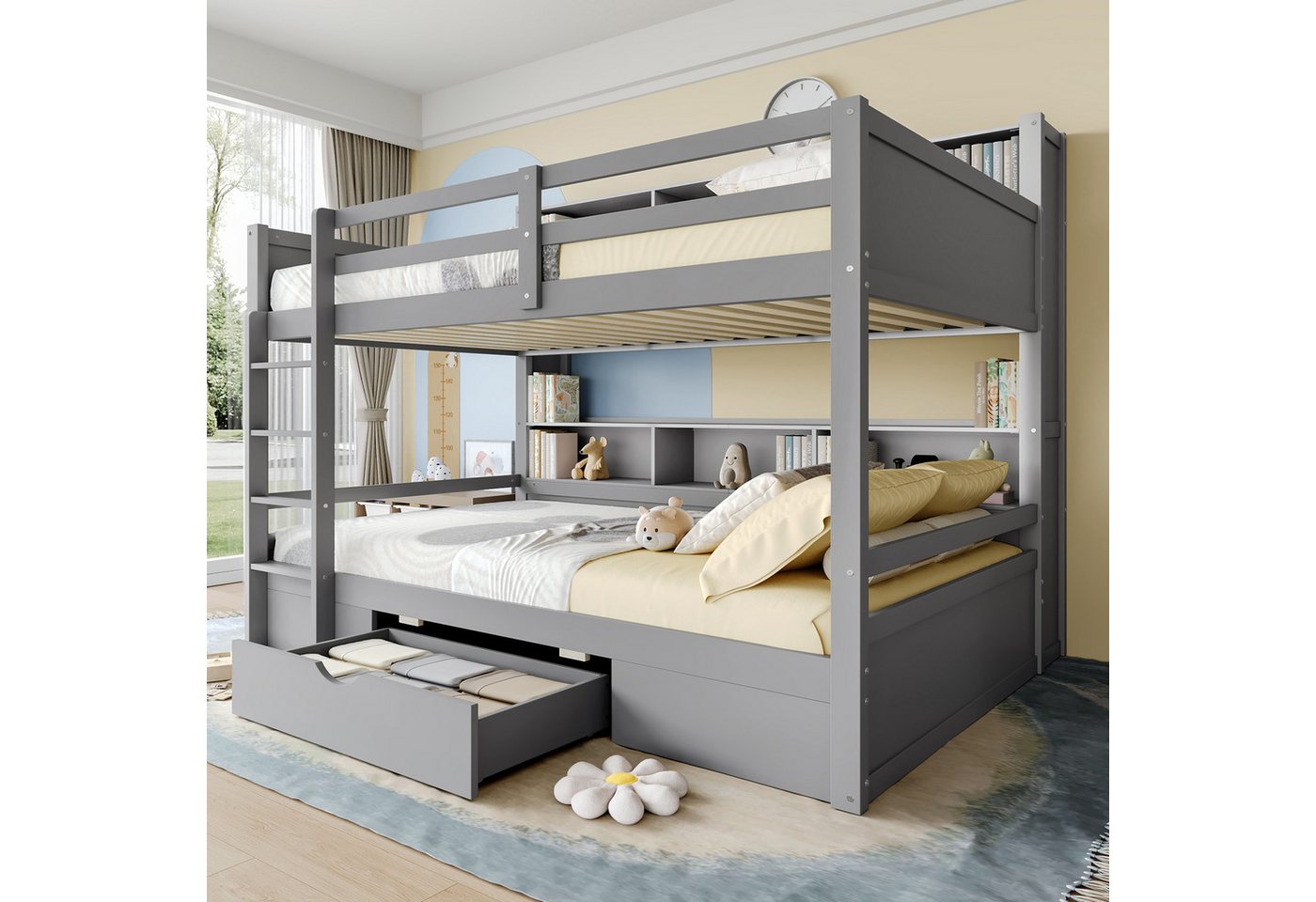 Flieks Etagenbett, Kinderbett Hochbett mit Schublade und Stauraumfächer 90x200cm Flieks Etagenbett, Kinderbett Hochbett mit Schublade und Stauraumfächer 90x200cm von Flieks