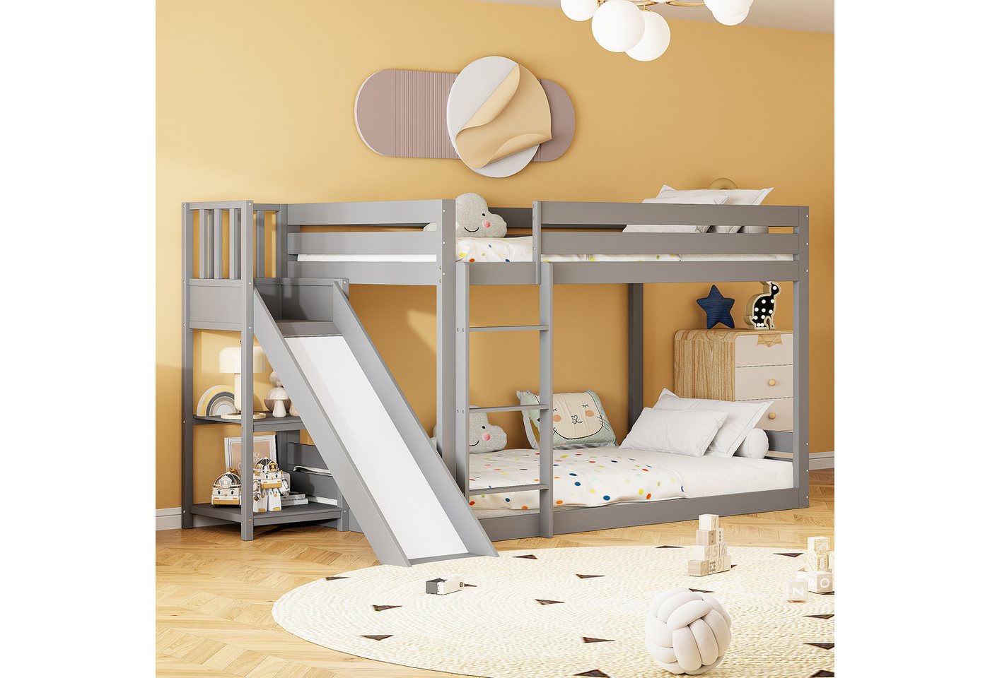 Flieks Etagenbett, Kinderbett Kiefer Holzbett mit oberem Lattenrost 90x200cm von Flieks