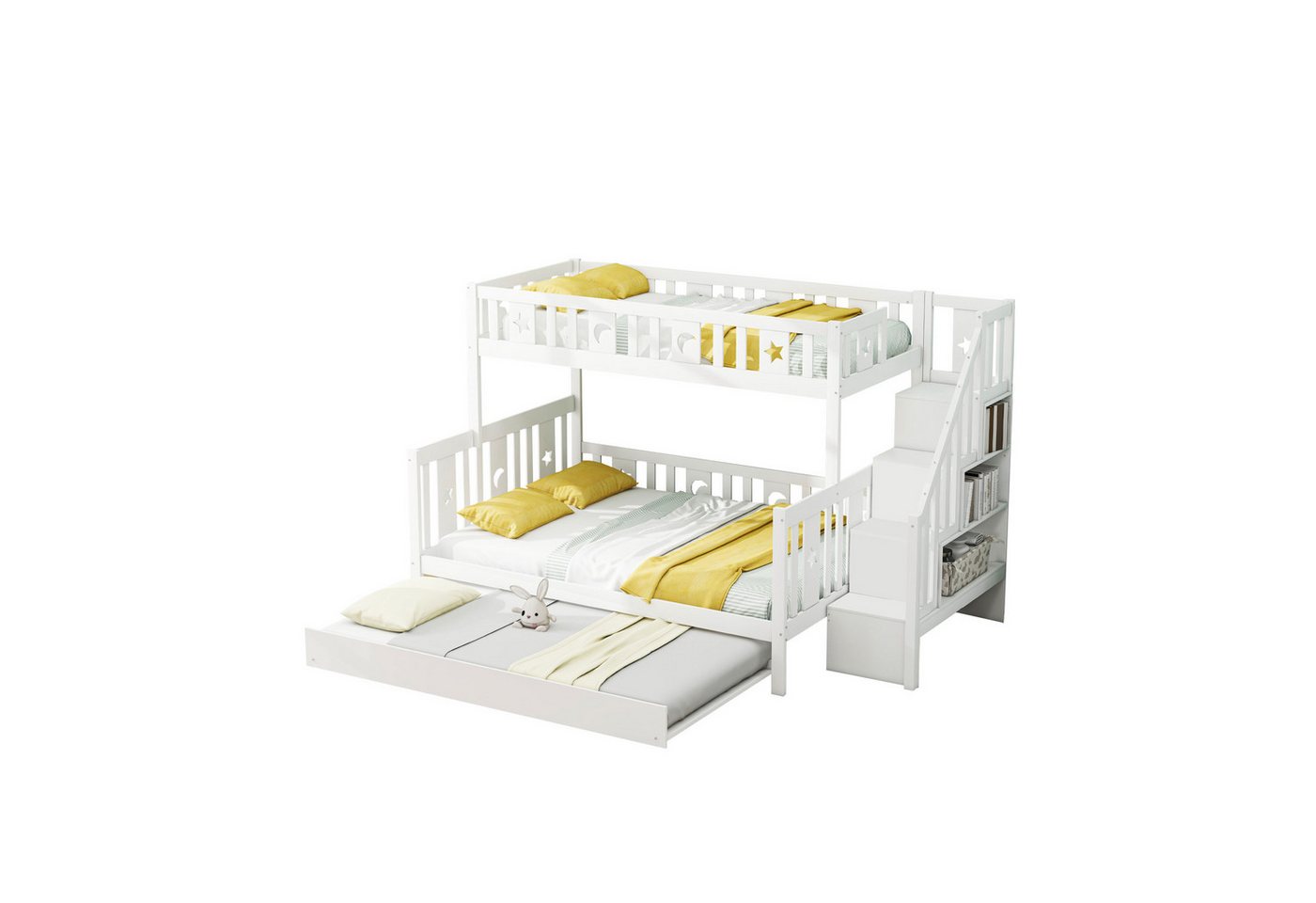 Flieks Etagenbett, Massivholz Kinderbett 90x200/140x200cm mit Treppe Ausziehbett 90x190cm von Flieks