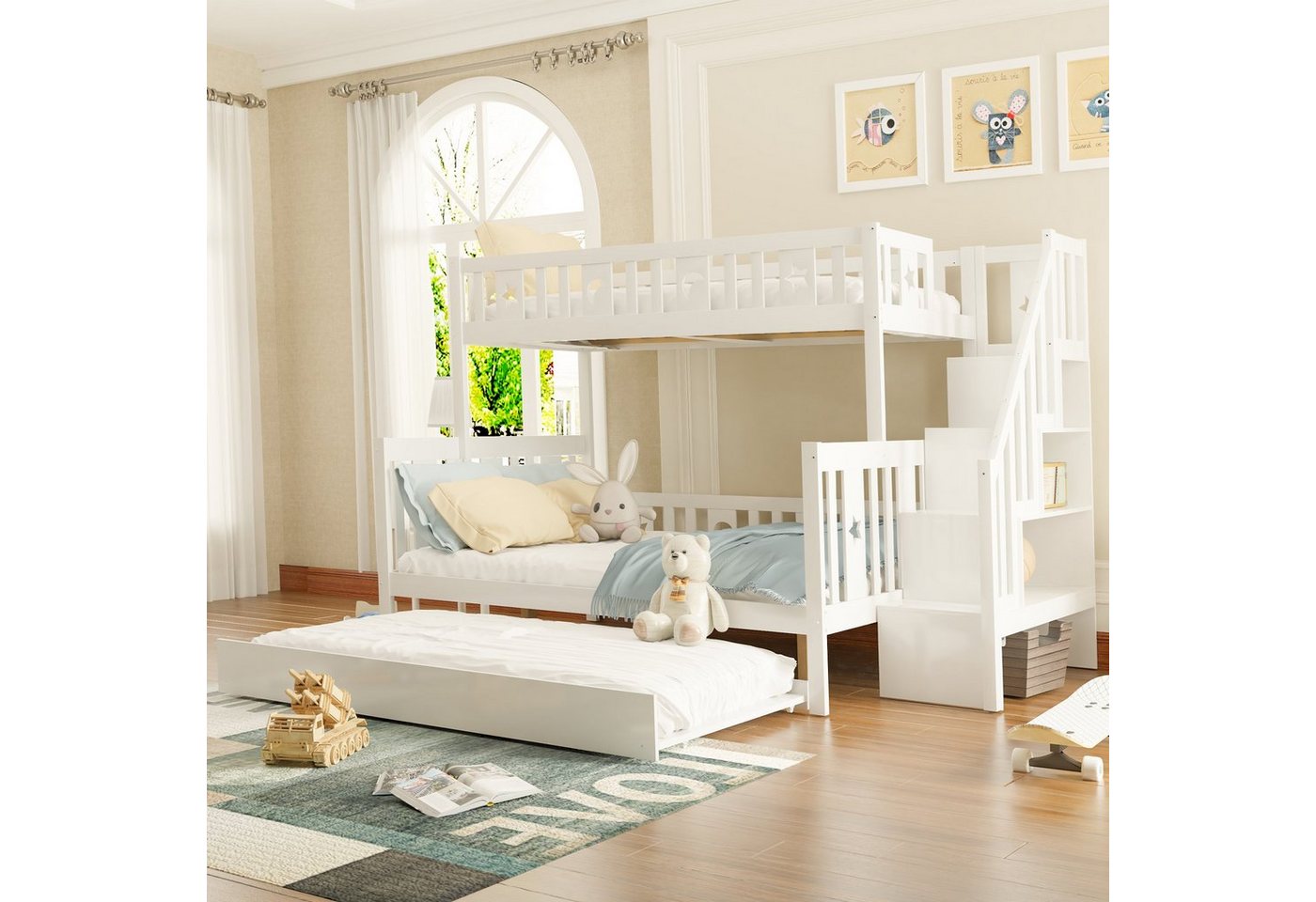Flieks Etagenbett, Massivholz Kinderbett 90x200/140x200cm mit Treppe Ausziehbett 90x190cm Flieks Etagenbett, Massivholz Kinderbett 90x200/140x200cm mit Treppe Ausziehbett 90x190cm von Flieks