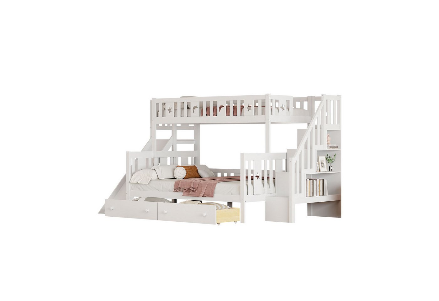 Flieks Etagenbett, Massivholz Kinderbett 90x200/140x200cm mit Treppe Rutsche 2 Schubladen Flieks Etagenbett, Massivholz Kinderbett 90x200/140x200cm mit Treppe Rutsche 2 Schubladen von Flieks
