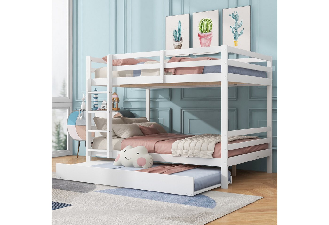 Flieks Etagenbett, Massivholz Kinderbett Doppelbett 140x200cm mit Ausziehbett 90x190cm von Flieks