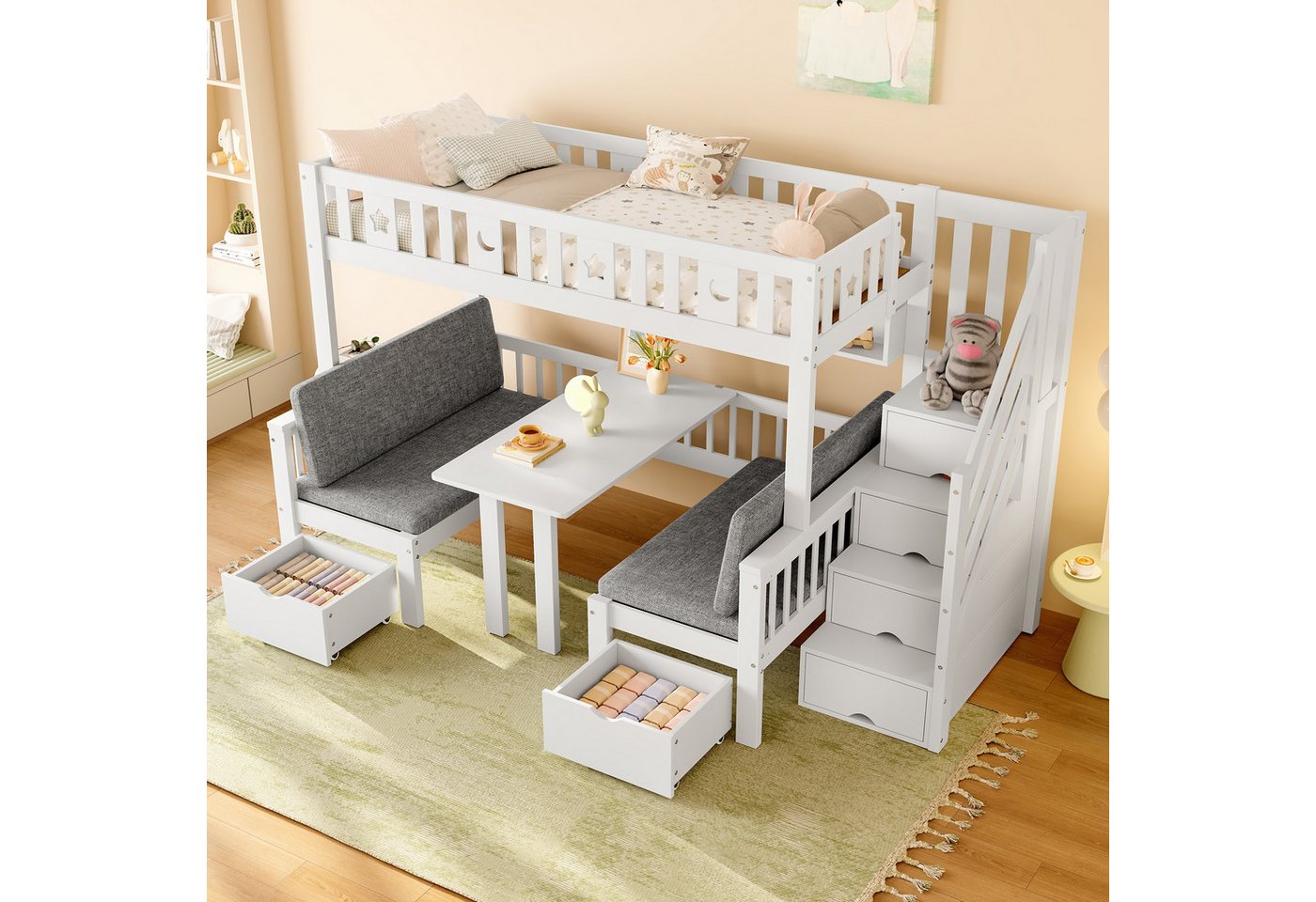Flieks Etagenbett, Umwandelbares Kinderbett 90/120x200cm mit Stauraumtreppe und Schublade Flieks Etagenbett, Umwandelbares Kinderbett 90/120x200cm mit Stauraumtreppe und Schublade von Flieks