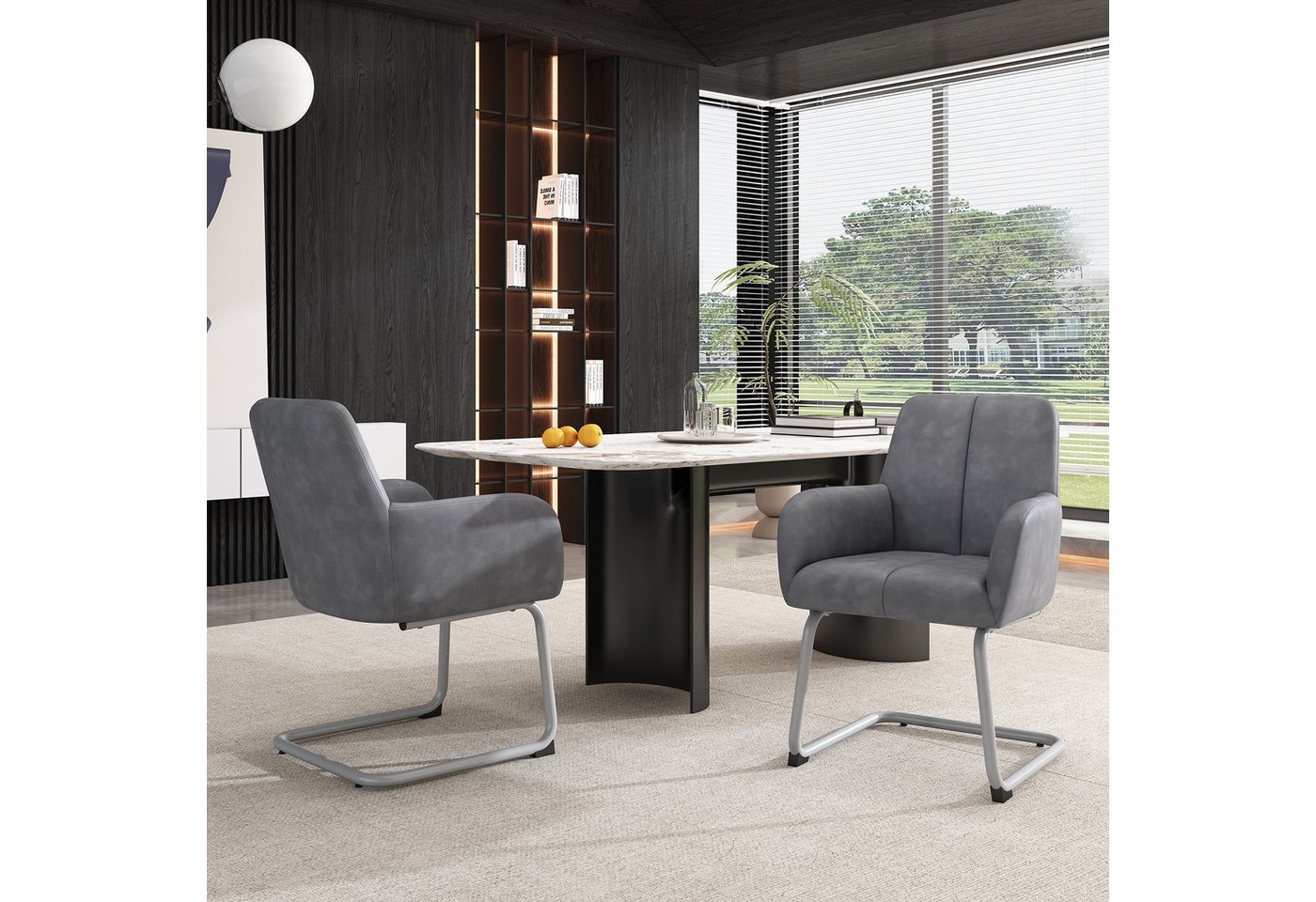 Flieks Freischwinger (2 St), 2er Set Esszimmerstühle Polsterstuhl Wohnzimmer Kunstleder von Flieks