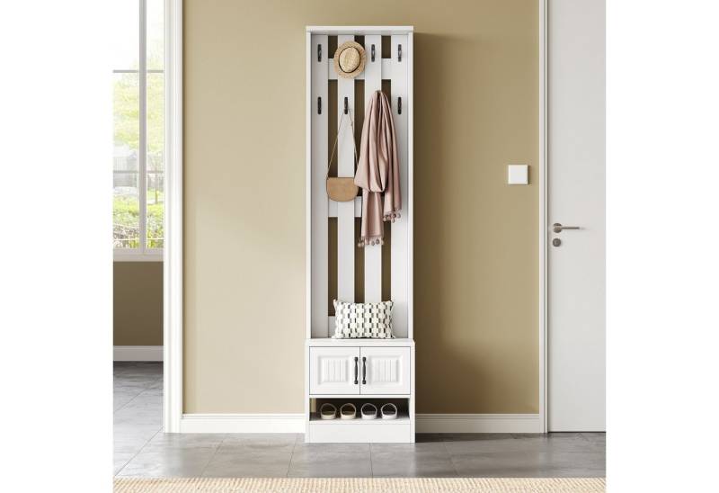 Flieks Garderobenständer mit 8 Haken und 2 Türen, (1 St., B50/T36/H190 cm), Flurschrank Garderoben Kleiderständer mit Schuhregal Weiß von Flieks