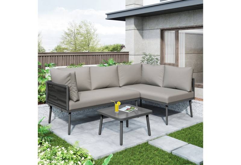 Flieks Gartenlounge-Set, (3-tlg), 4-Sitzer L-förmiges Gartenmöbel Sofagarnitur Eisen, 2 Sofas + 1 Tisch von Flieks