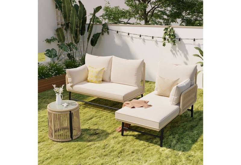 Flieks Gartenlounge-Set, (3-tlg), Gartenmöbel 4-Sitzer Gruppe Gewebtes Seil von Flieks