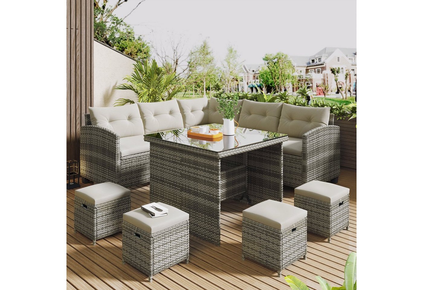 Flieks Gartenlounge-Set, (8-tlg), Gartenmöbel Set Polyrattan Sofagarnitur von Flieks