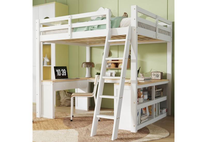 Flieks Hochbett Kinderbett 140x200cm mit Schreibtisch Regal Rausfallschutz und Leiter Flieks Hochbett Kinderbett 140x200cm mit Schreibtisch Regal Rausfallschutz und Leiter von Flieks