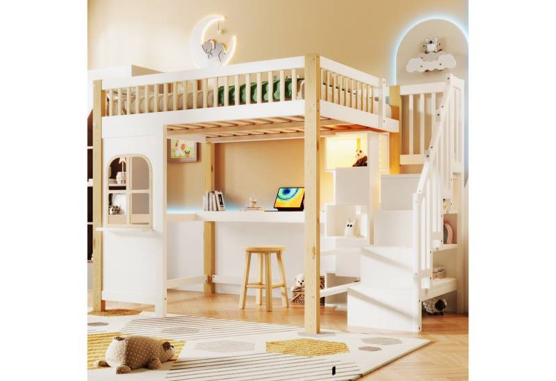 Flieks Hochbett Kinderbett 140x200cm mit Steckdose Schreibtisch Stauraumtreppe Flieks Hochbett Kinderbett 140x200cm mit Steckdose Schreibtisch Stauraumtreppe von Flieks