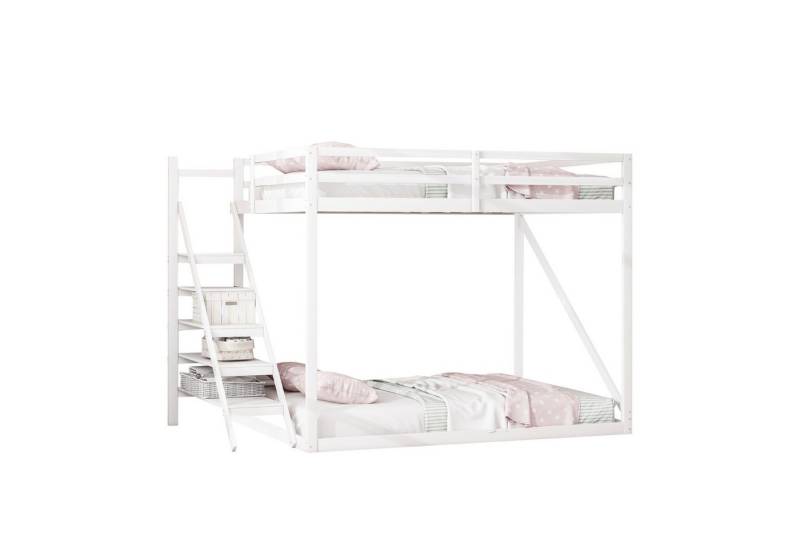Flieks Hochbett Kinderbett Etagenbett 140x200cm mit Leiter und oberem Lattenrost von Flieks