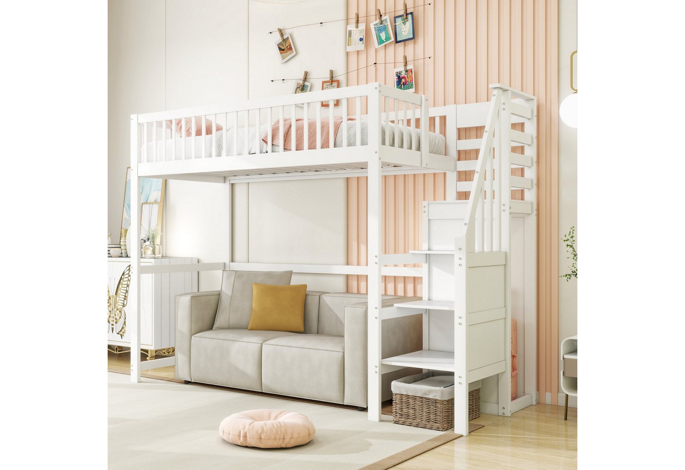 Flieks Hochbett Massivholz Kinderbett 90x200cm mit Treppe und Kleiderstange Flieks Hochbett Massivholz Kinderbett 90x200cm mit Treppe und Kleiderstange von Flieks
