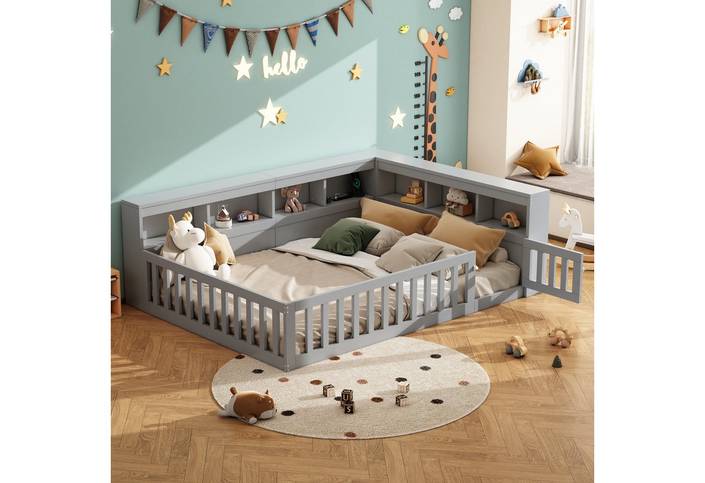 Flieks Holzbett, Kinderbett Daybett 140x200cm mit Stauraum, Aufladen und Geländer Flieks Holzbett, Kinderbett Daybett 140x200cm mit Stauraum, Aufladen und Geländer von Flieks