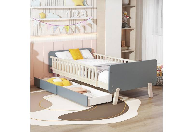 Flieks Kinderbett, Einzelbett Massivholzbett 90x190cm mit 2 Schubladen von Flieks
