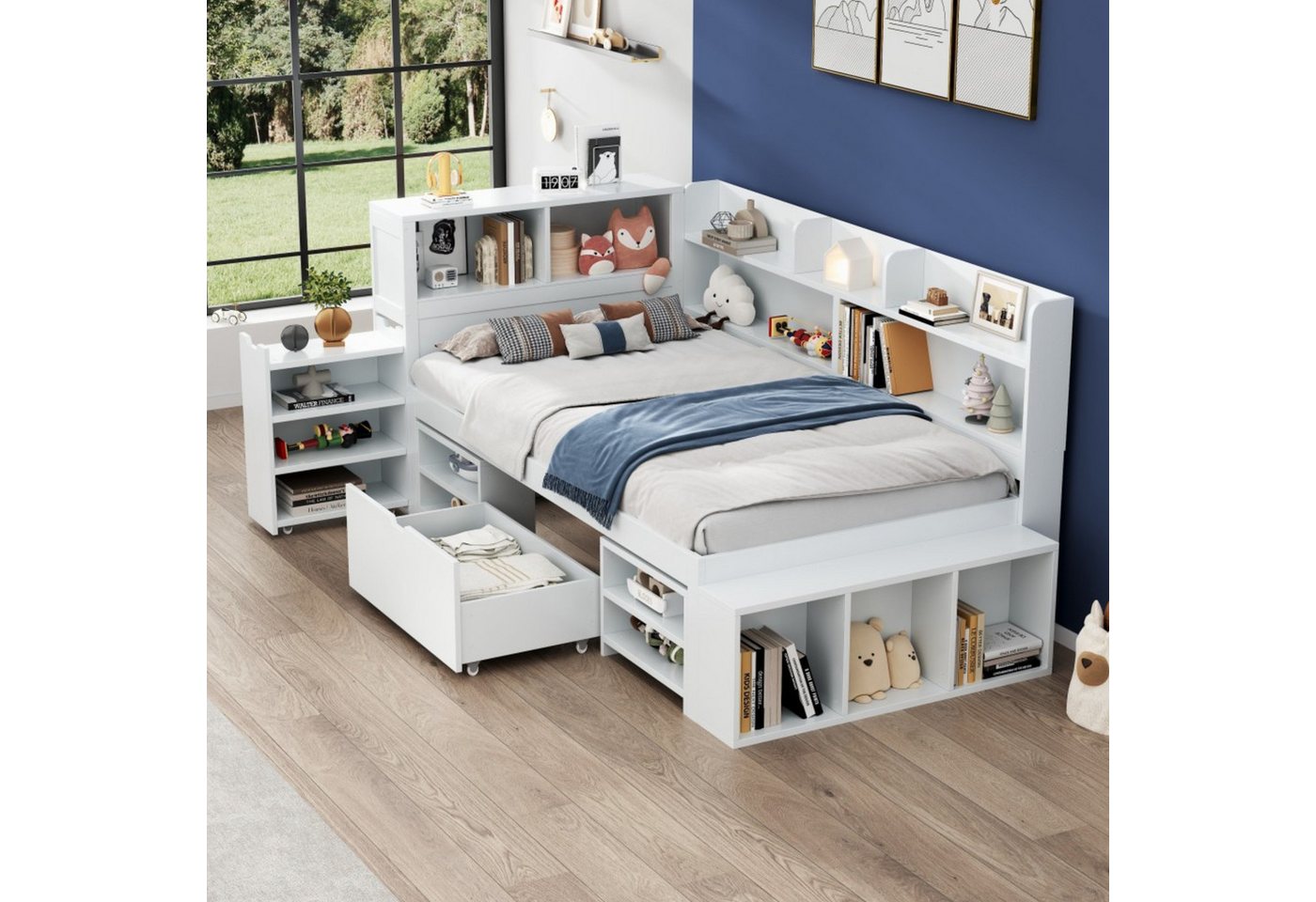 Flieks Kinderbett, Holzbett Einzelbett 90x200cm mit Schublade & Bücherregal & Stauschrank Flieks Kinderbett, Holzbett Einzelbett 90x200cm mit Schublade & Bücherregal & Stauschrank von Flieks