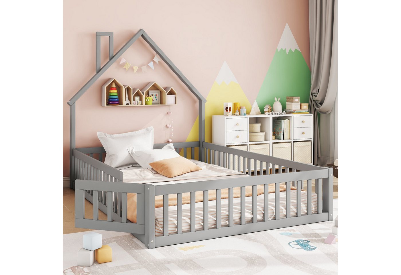 Flieks Kinderbett, Massivholzbett 140x200cm mit Schornsteinform und Lattenrost Flieks Kinderbett, Massivholzbett 140x200cm mit Schornsteinform und Lattenrost von Flieks