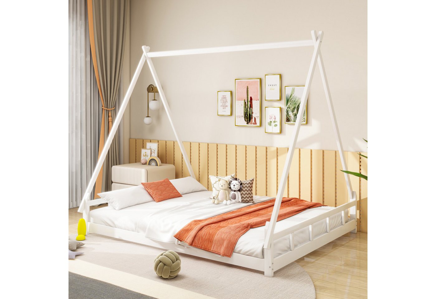 Flieks Kinderbett, Massivholzbett Jugendbett 140x200cm mit Zelt Design von Flieks