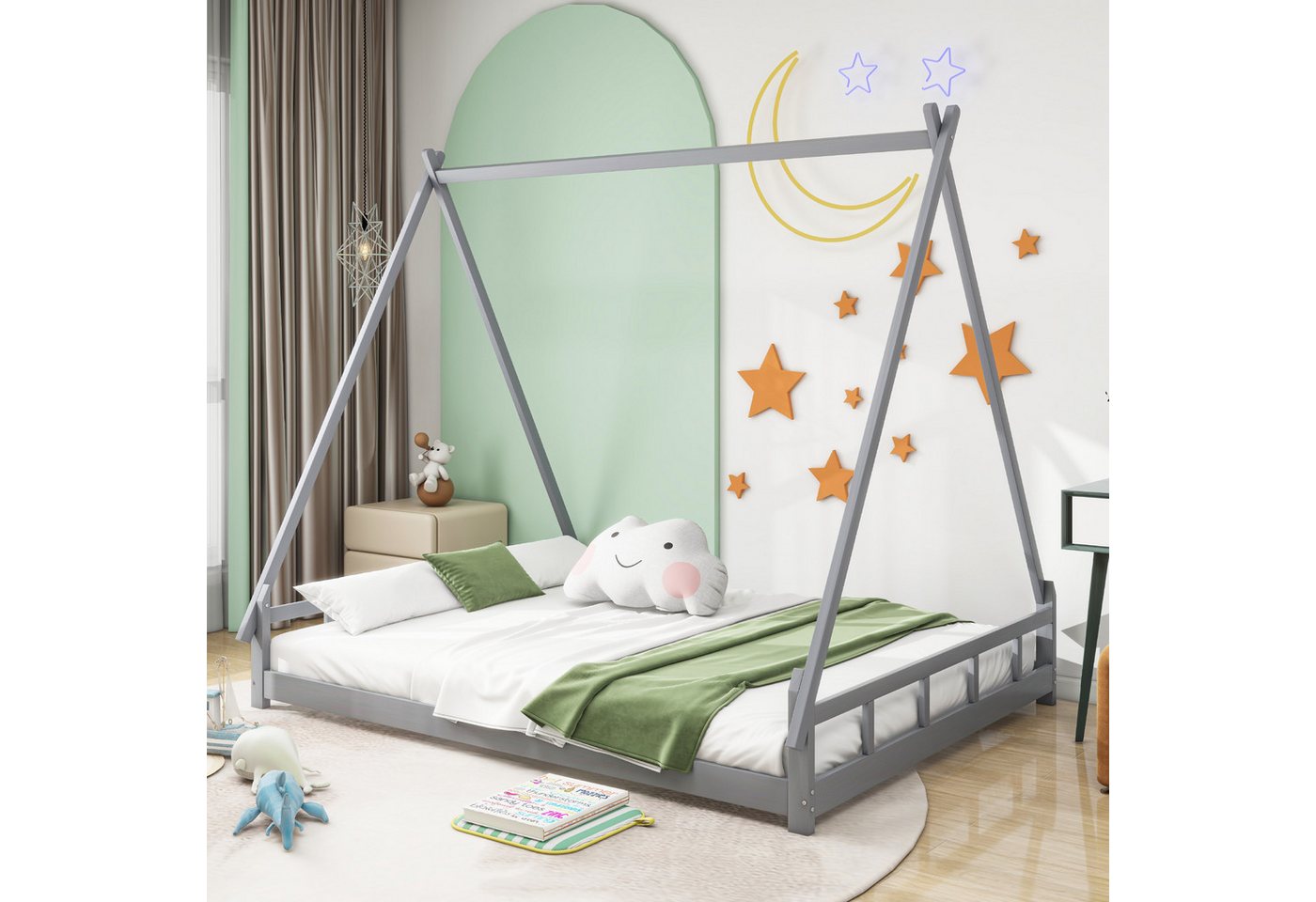 Flieks Kinderbett, Massivholzbett Jugendbett 140x200cm mit Zelt Design von Flieks