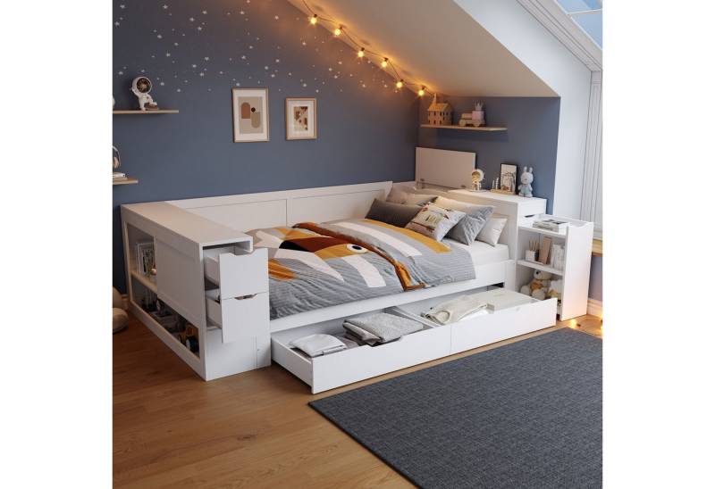Flieks Kinderbett, Stauraumbett Daybett 140x200cm mit Schubladen, Regalen und Nachttisch Flieks Kinderbett, Stauraumbett Daybett 140x200cm mit Schubladen, Regalen und Nachttisch von Flieks
