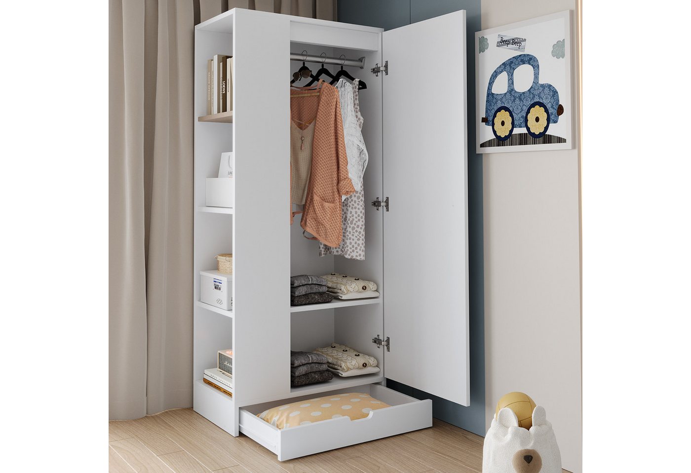 Flieks Kleiderschrank Eintür-Design Kleiderschrank 70x40x170cm mit Einlegeboden & Schublade von Flieks