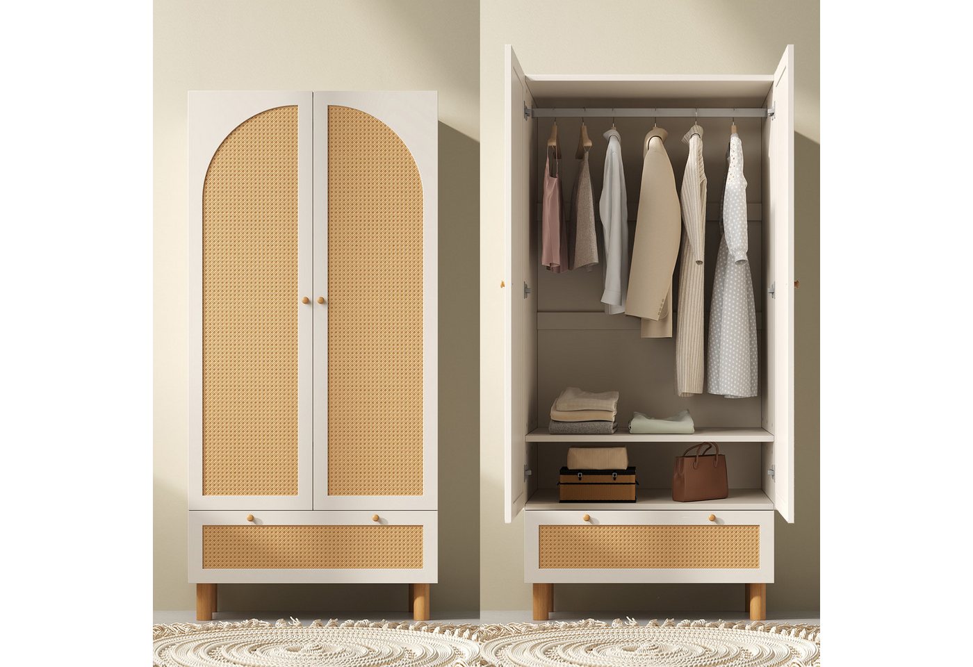Flieks Kleiderschrank Garderobenschrank 180x85x52cm mit 2 Türen & Schublade, Rattan Flieks Kleiderschrank Garderobenschrank 180x85x52cm mit 2 Türen & Schublade, Rattan von Flieks