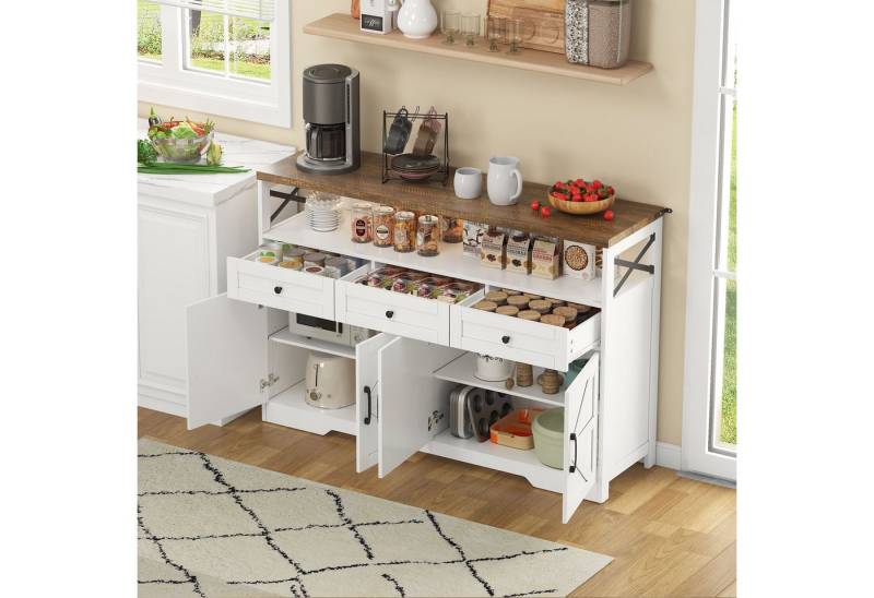 Flieks Kommode mit 3 Schubladen und 4 Türen (1 St., B140/T35/H95 cm), Sideboard mit verstellbare Einlegeböden Wohnzimmerschrank Küchenbuffet von Flieks