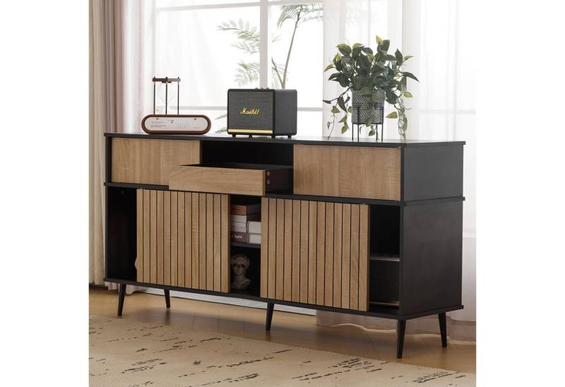 Flieks Kommode mit 4 Schiebetüren und 1 Schublade (1 St., 160Bx40Tx80H cm), Sideboard mit verstellbar Ablagen Küchenschrank Mehrzweckschrank Holz von Flieks